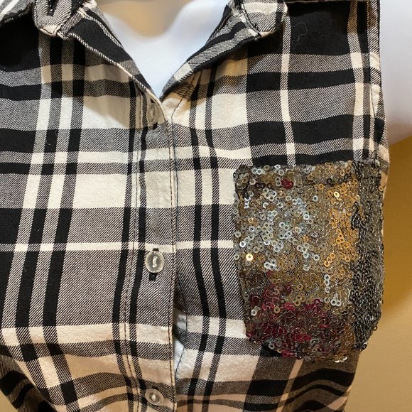 stylish SO black/white casual plaid Shirt Dress size 10 - Picture 6 of 11